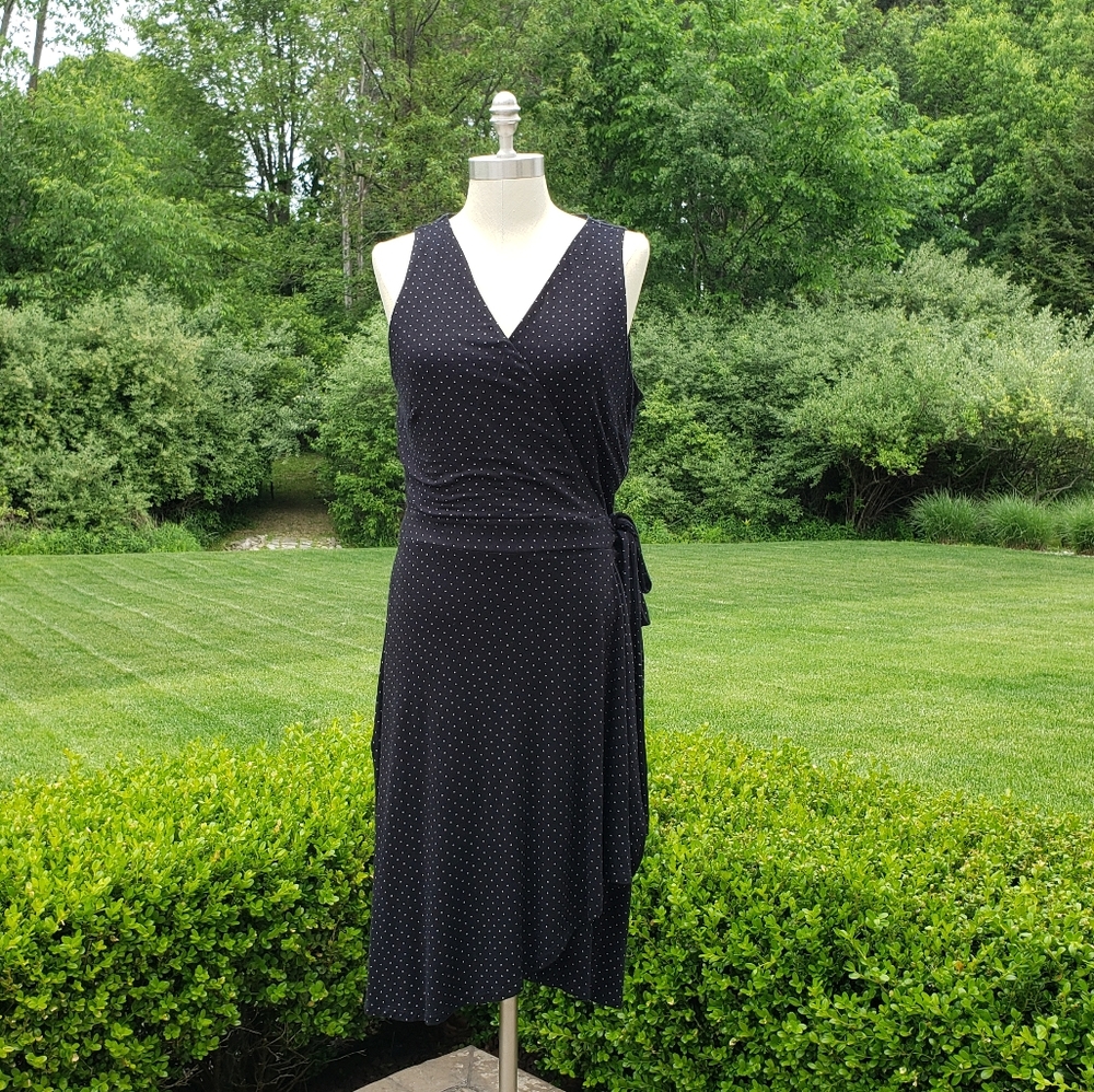 LOFT Polka Dot Print Sleeveless Wrap Dress